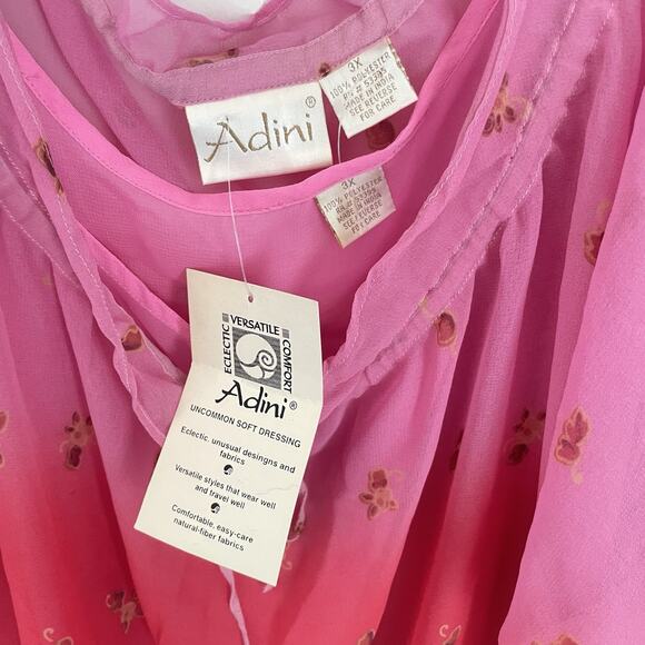 Adini 3X Boho Sheer Tunic Top Pink Ombre Floral Batik India Festival Hippie NWT - Picture 4 of 9